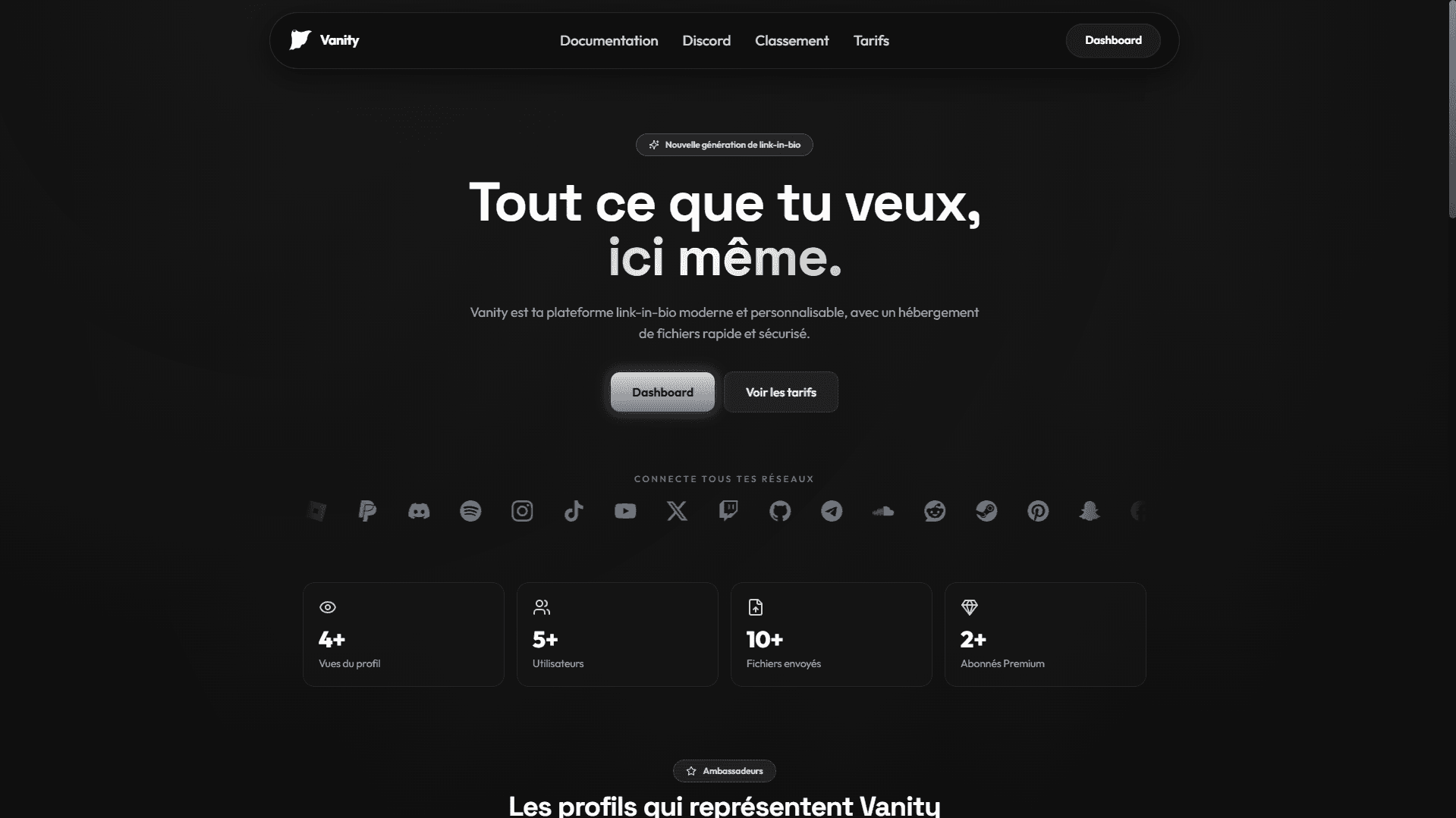 Page d’accueil Vanity